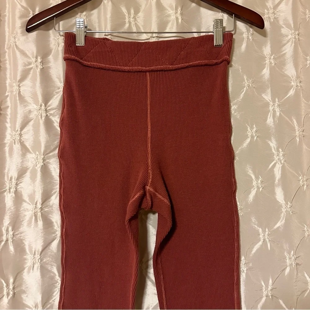 Free People Under the Stars Slim Flare Thermal Pants Rosewood Red Pink